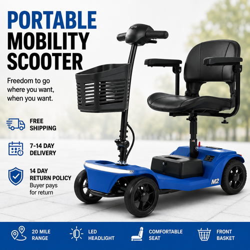 4-Wheel Mobility Scooter 300lb Capacity 15.5 Mile LED Basket USB