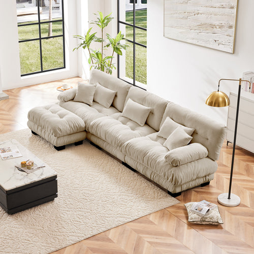 Sectional Sofa L-Shape Chenille Light Coffee 3 Seat Convertible Ottoman