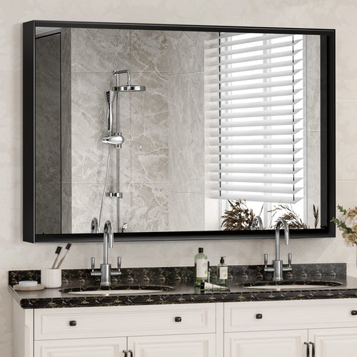 36x30" Glossy Black Rectangle Bathroom Vanity Mirror Metal Frame