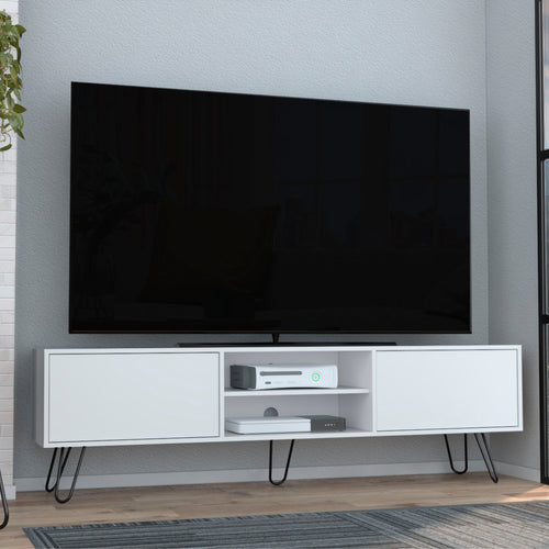 TV Stand Entertainment Unit Hinged Drawers Hairpin Legs