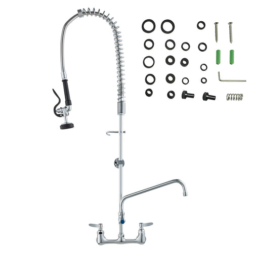 Commercial Pre-Rinse Kitchen Faucet Wall Mount Brass Spray