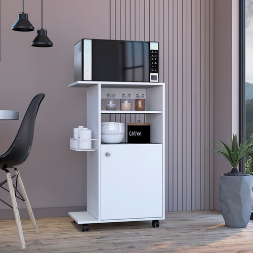 White Kitchen Cart Single Door Cabinet Four Casters