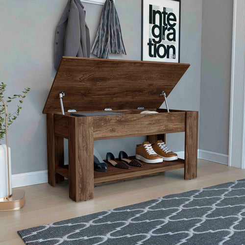 Dark Brown Storage Table with Lower Shelf and Four Legs