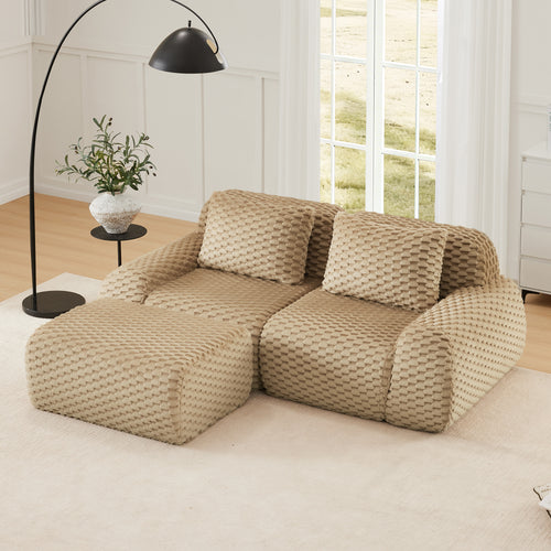 Sectional Sofa L-Shape Modular Flannelette Light Camel 2 Seat 82 In