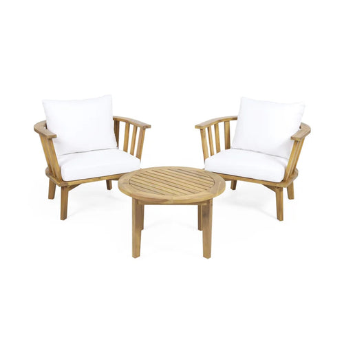3-Piece Patio Furniture Set, Outdoor Acacia Wood Patio Club Chair with Table