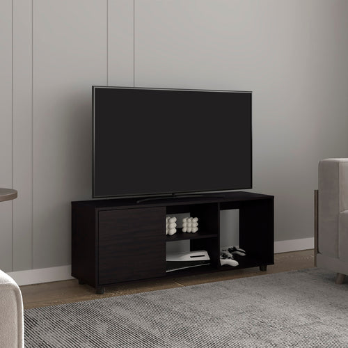 51" TV Stand with Door Cabinet and Open Shelves Black
