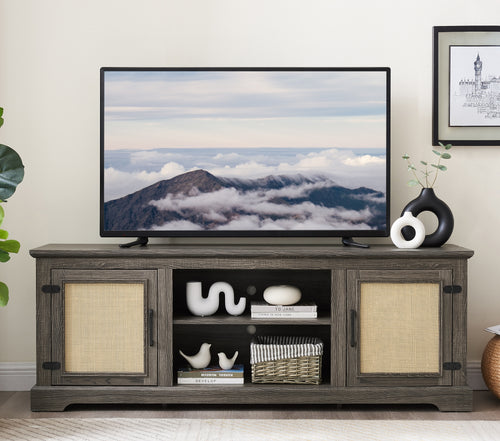 Farmhouse Rattan TV Stand Console Table 65"W Gray