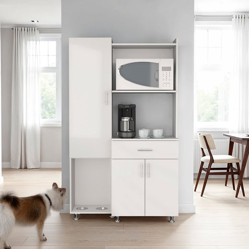 Pantry Cabinet with Microwave Storage and Pet Station