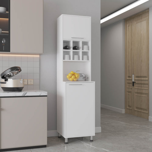 80" High Double Kitchen Pantry Cabinet White Spice Cubbies