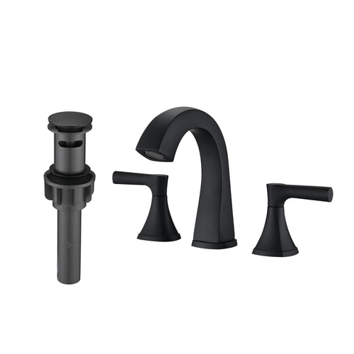 Matte Black 2 Handle 3 Hole Widespread Bathroom Sink Faucet