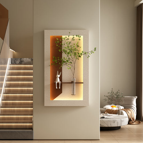 3D LED Sandstone Wall Art with Plants, Vase & Rabbit Statue