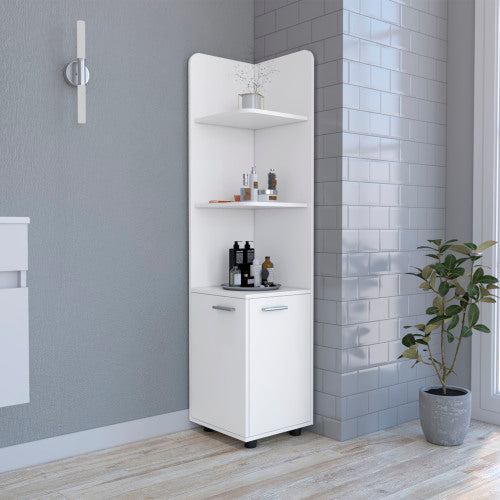 Linen Cabinet - Freestanding 2-Door - White - Three Open Shelves