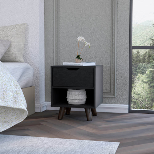 Compact Nightstand - Manufactured Wood - 1 Drawer and Open Shelf