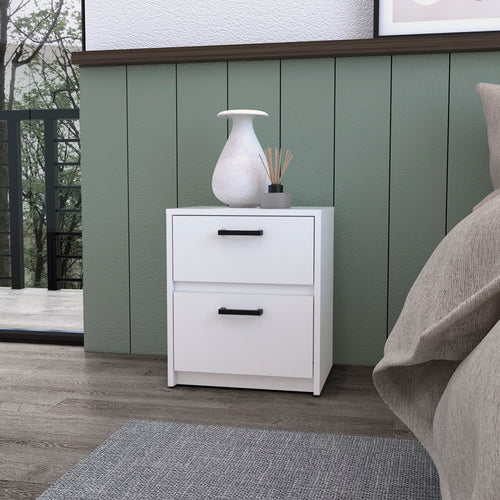 Nightstand with 2 Drawers and Metal Handles, Bedside Table