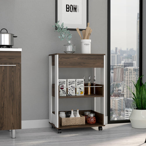 Verona Kitchen Cart Three Shelf White Dark Walnut