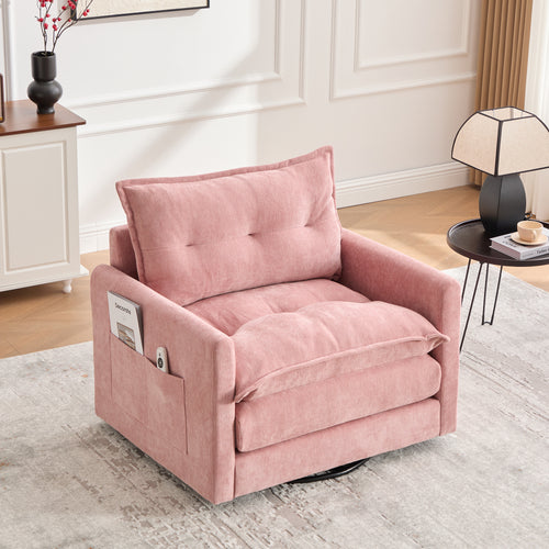 Accent Chair Swivel Barrel Chenille Pink Memory Foam