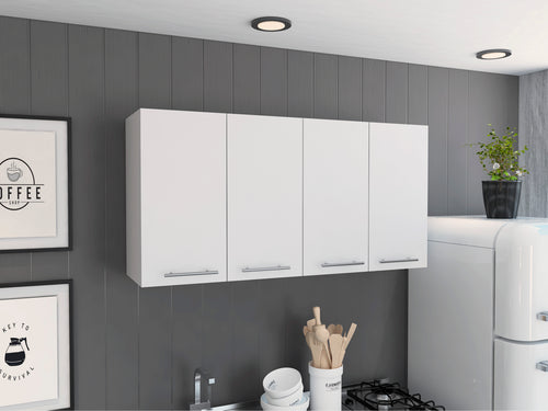 White 4 Door Wall Cabinet with 2 Shelves