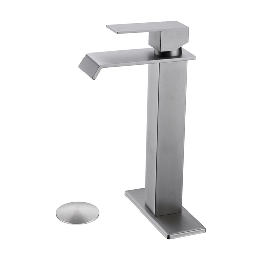 Waterfall Spout Bathroom Sink Faucet Single Handle Pop-Up Drain