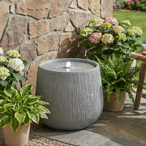 12.99" H Gray Polyresin Outdoor Water Fountain with LED Light