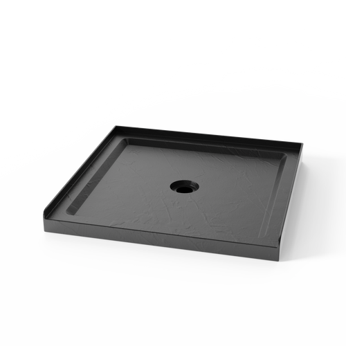 36x36 Slate Black Anti-Slip Acrylic Shower Base Center Drain