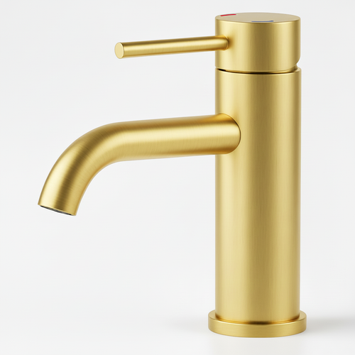 Single Handle Brushed Gold Stainless Steel Bathroom Faucet