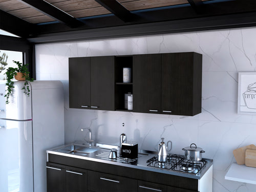 Portofino 150 Wall Cabinet Black Double Door 4 Shelves