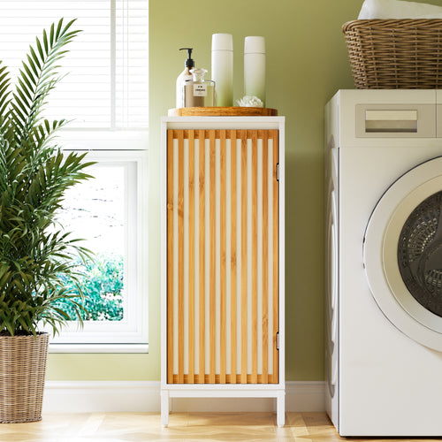 Bamboo Slats Side Cabinet White Natural Door