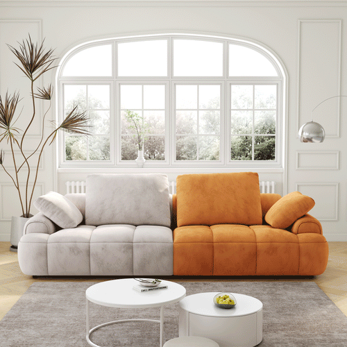 Modern Gray Yellow Suede Two Seat Sofa 86.6" High Back