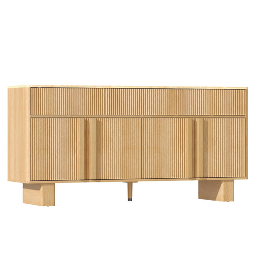 63" Sideboard Buffet Cabinet with Drawers, Faux Marble Top, Light Oak