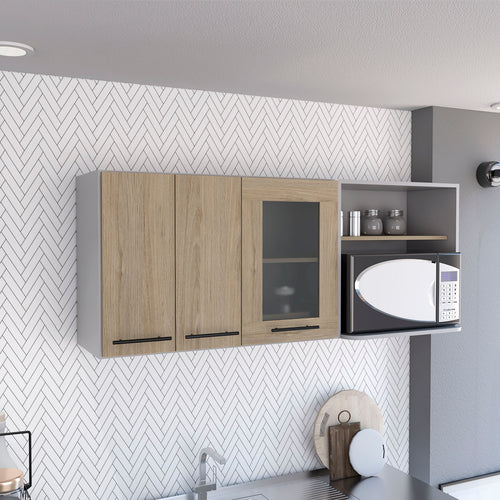 Hasselt Light Pine Double Door Glass Wall Cabinet
