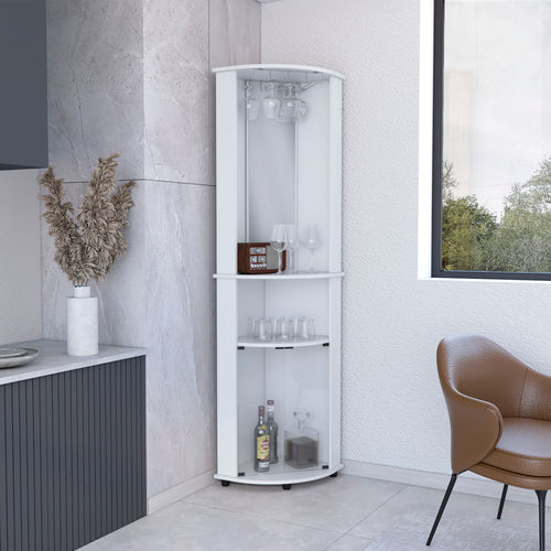 75" Mirrored Corner Bar Cabinet Glass Doors White