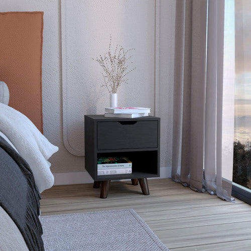 Nightstand - Modern - Manufactured Wood - Drawer and Open Shelf