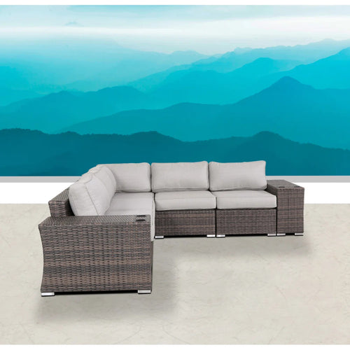 Outdoor Sectional Set HDPE Wicker Aluminum Gray 7 Piece Seats 4