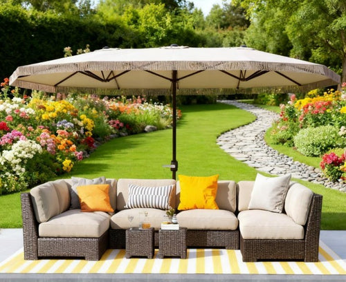 Patio Umbrella Rectangle 15 ft Crank UPF30 Cream