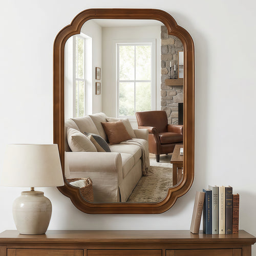 Black Walnut Wood Frame 20" x 30" Rounded Corner Mirror