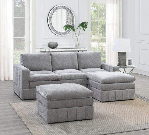 5-Piece Modular Sectional Set Gray Fabric Living Room Furniture