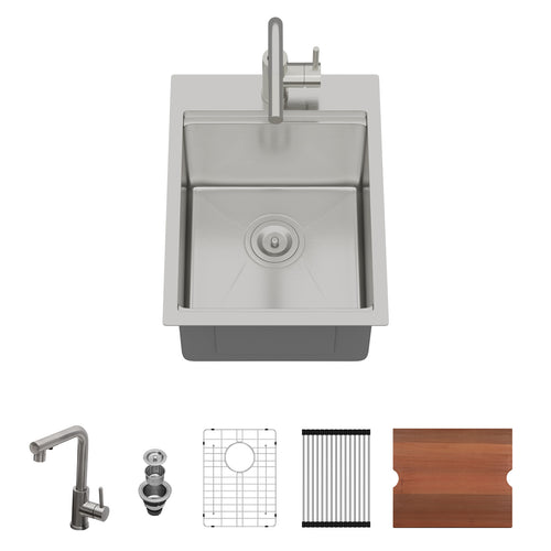 15" Topmount Sink Workstation Bar Sink with Faucet
