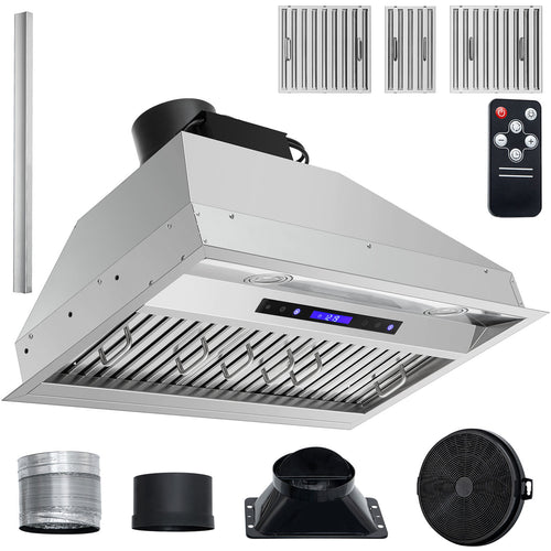 30" Stainless Steel Range Hood 900CFM 4-Speed Touch Remote LED