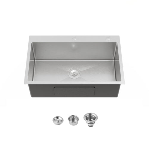 Stainless Steel Kitchen Sink 30x19 Single Bowl Overmount Brushed