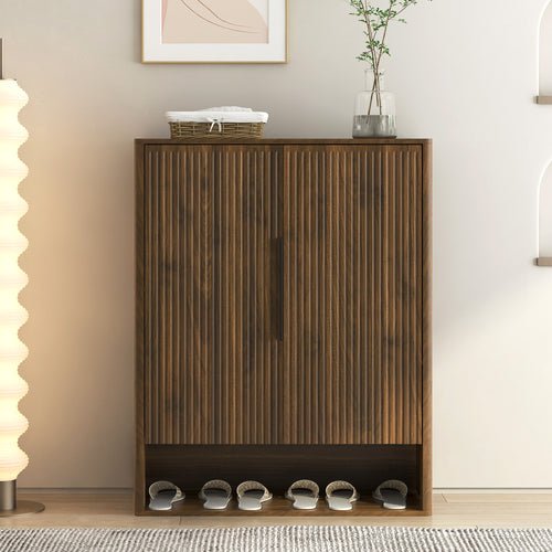 Wooden Shoe Storage Cabinet with Adjustable Shelves