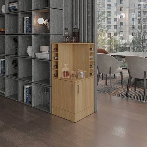 42" Tall Corner Bar Cabinet with Wine Bottle Cubbies Light Oak