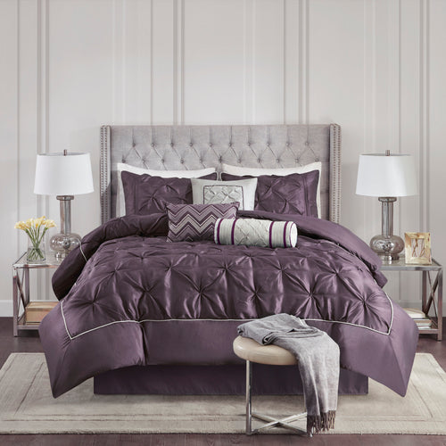 7-Piece Comforter Set - Pleated Tufted Polyester - Queen