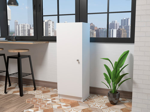White Single Door Pantry Storage Cabinet with 4 Interior Shelves