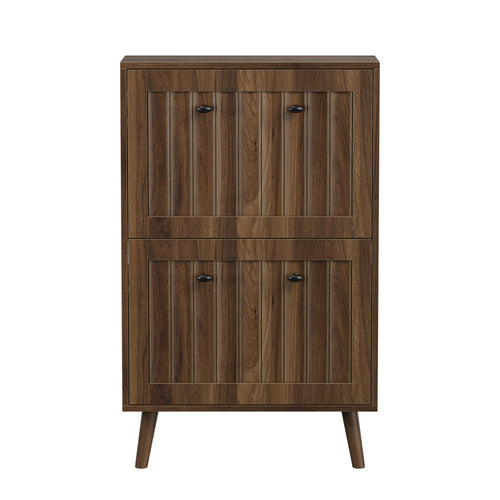 Walnut Shoe Cabinet Storage Unit 23.6" Tall MDF Wood
