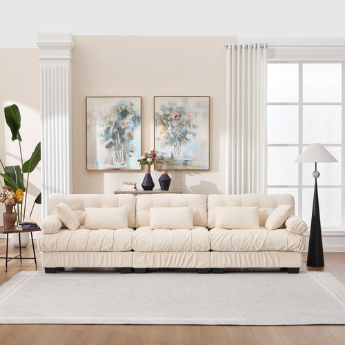 Sectional Sofa Cloud Modular Flannelette Beige 3 Seat 123 In 5 Pillows