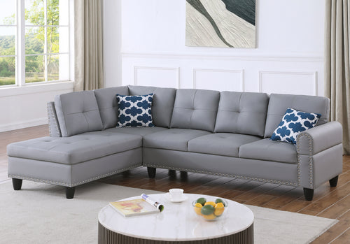 Gray Faux Leather L-Shaped Sectional 2-Piece