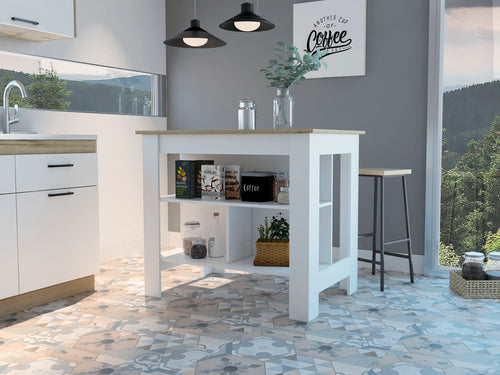 Cala Light Oak White Kitchen Island Cabinet Three Shelves