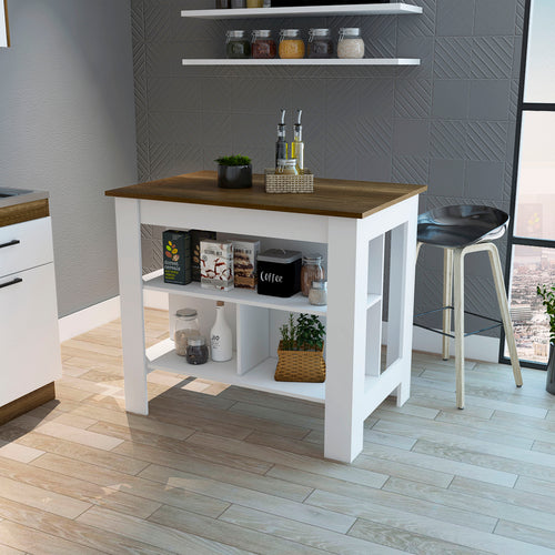 Cala Kitchen Island Three Shelf White Walnut