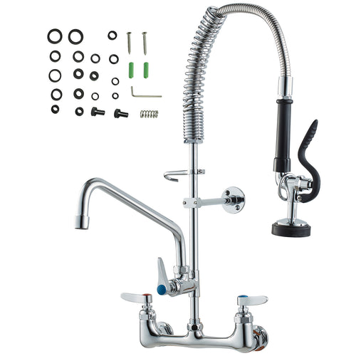 Commercial Pre-Rinse Kitchen Faucet Wall Mount Brass Pulldown