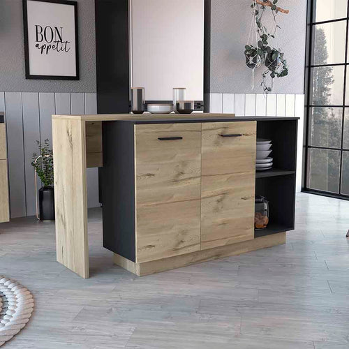 Sicilia Kitchen Island Black Light Oak Double Door Cabinet